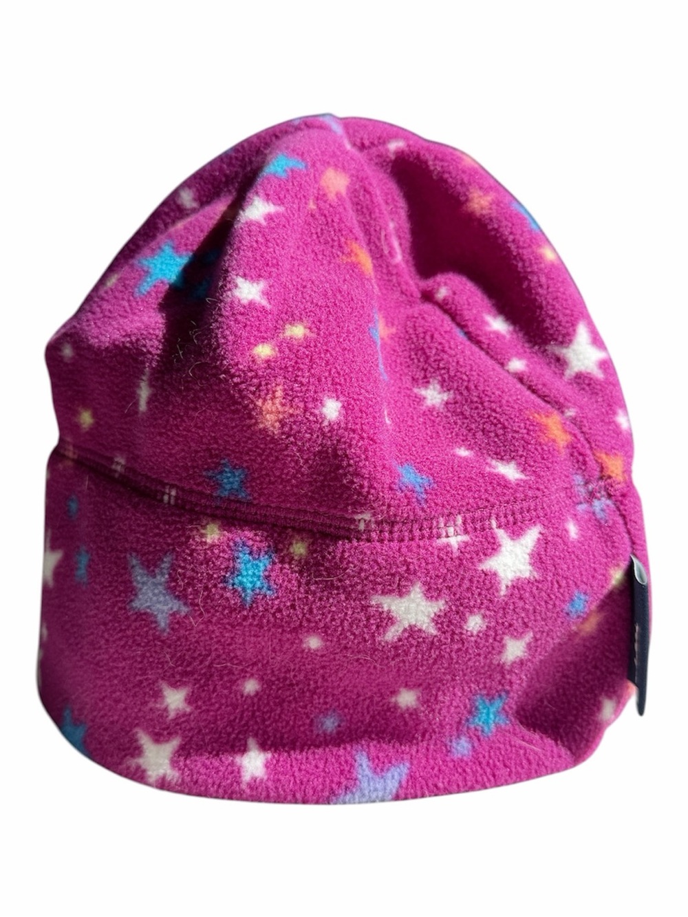 Lands' End Kids Fleece Beanie in Magenta with White & Blue Stars
